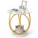 Round End Table Faux Marble Side Table with Tempered Glass Tabletop
