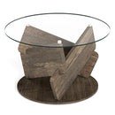 Round Glass Coffee Table 32 Inch Modern Center Table with Tempered Glass Top-Gray