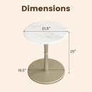 Round Marble Side Table with Stone Finish and Wooden Base for Small Spaces