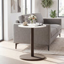 Round Marble Side Table Pedestal End Table with Stone Finish and Wooden