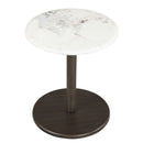 Round Marble Side Table Pedestal End Table with Stone Finish and Wooden