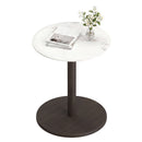 Round Marble Side Table Pedestal End Table with Stone Finish and Wooden