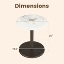Round Marble Side Table Pedestal End Table with Stone Finish and Wooden