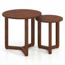 Round Nesting Coffee Table Set of 2 Wood Nesting End Tables with Thickened Top