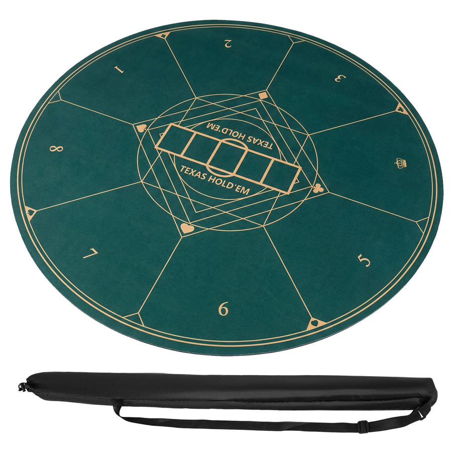 Round Poker Mat for Texas Hold'em 40 inch Portable Foldable Anti-Slip Rubber Base Table Layout