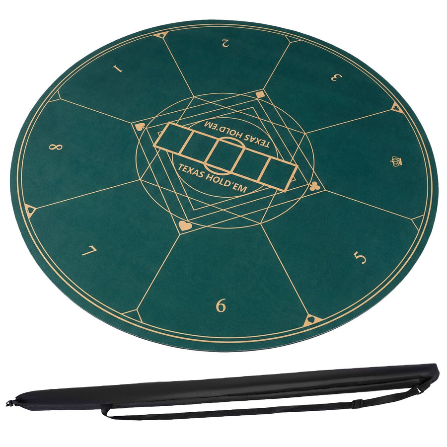 Round Poker Mat for Texas Hold'em 55 inch Portable Foldable Anti-Slip Rubber Base Table Layout