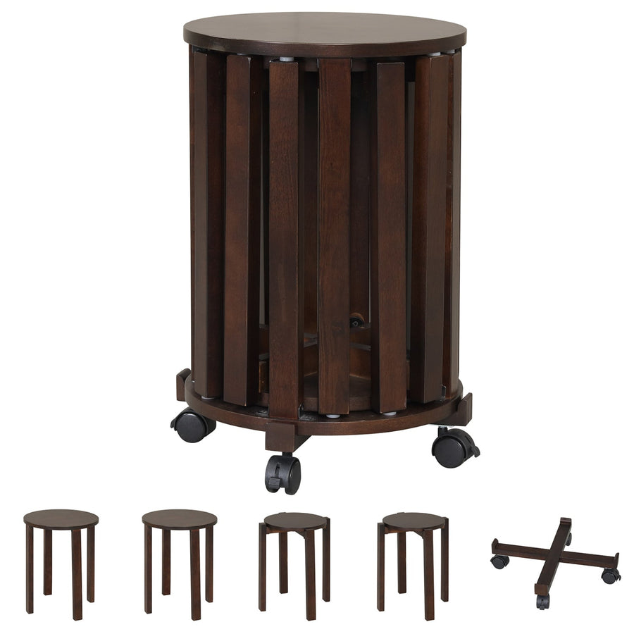 Round Portable Wood Nesting Stools with Locking Casters