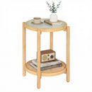 Round Side Table 2-Tier Boho End Table with Tempered Glass Top