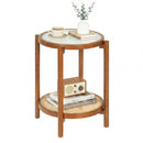Round Side Table 2-Tier Boho End Table with Tempered Glass Top