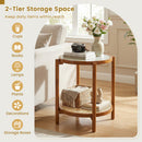 Round Side Table 2-Tier Boho End Table with Tempered Glass Top