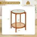 Round Side Table 2-Tier Boho End Table with Tempered Glass Top
