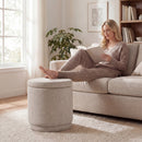 Round Storage Ottoman Foot Rest with Removable Lid and Acacia Wood Frame