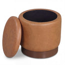 Round Storage Ottoman with Acacia Wood Frame for Living Room and Bedroom