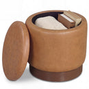 Round Storage Ottoman with Acacia Wood Frame for Living Room and Bedroom