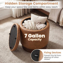 Round Storage Ottoman with Acacia Wood Frame for Living Room and Bedroom