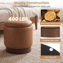 Round Storage Ottoman with Acacia Wood Frame for Living Room and Bedroom