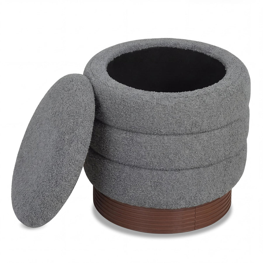Round Storage Ottoman with Acacia Wood Frame for Living Room