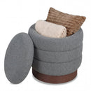 Round Storage Ottoman with Acacia Wood Frame for Living Room