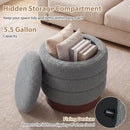 Round Storage Ottoman with Acacia Wood Frame for Living Room