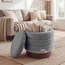 Round Storage Ottoman with Acacia Wood Frame for Living Room