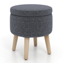 Round Storage Ottoman with Rubber Wood Legs and Adjustable Foot Pads