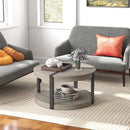34.5" Rubber Wood 2-Tier Round Center Table with Spacious Tabletop and Storage Shelf-Gray
