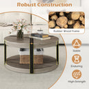 34.5" Rubber Wood 2-Tier Round Center Table with Spacious Tabletop and Storage Shelf-Gray