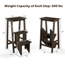 3-in-1 Rubber Wood 3 Tier Folding Step Stool Ladder Storage Shelf-Coffee