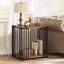 Rubber Wood Side Table with 2-Layer Storage Shelves and Metal Frame-Walnut