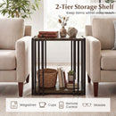 Rubber Wood Side Table Set of 2 with 2-Layer Storage Shelves and Metal Frame-Walnut