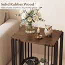 Rubber Wood Side Table Set of 2 with 2-Layer Storage Shelves and Metal Frame-Walnut