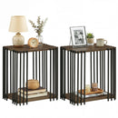 Rubber Wood Side Table Set of 2 with 2-Layer Storage Shelves and Metal Frame-Walnut