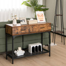 2 Drawers Console Table with Metal Frame for Living Room-Rustic Brown