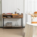 Long Console Table with Drawer and Metal Frame-Rustic Brown