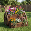 Rustic Wood Wagon Planter 2-Tier Versatile Raised Garden Bed with Wheels-Brown