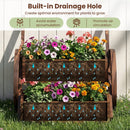 Rustic Wood Wagon Planter 2-Tier Versatile Raised Garden Bed with Wheels-Brown