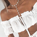 Women Crop Top – Summer Lantern Sleeve Strapless Ruched Beach Top