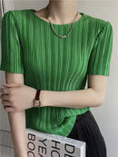 Woman Clothing  Top Women  Pleated Short-sleeved Female