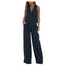 Women Sleeveless Vest – Casual Colorblock Collage Pants Suit