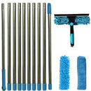 100-420CM Extended Window Cleaning Kit 2 in 1 Double Sided Glass Squeegee Cleaner Duster Mop 180° Swivel Window Cleaning Tools