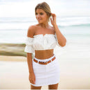 Women Crop Top – Summer Lantern Sleeve Strapless Ruched Beach Top
