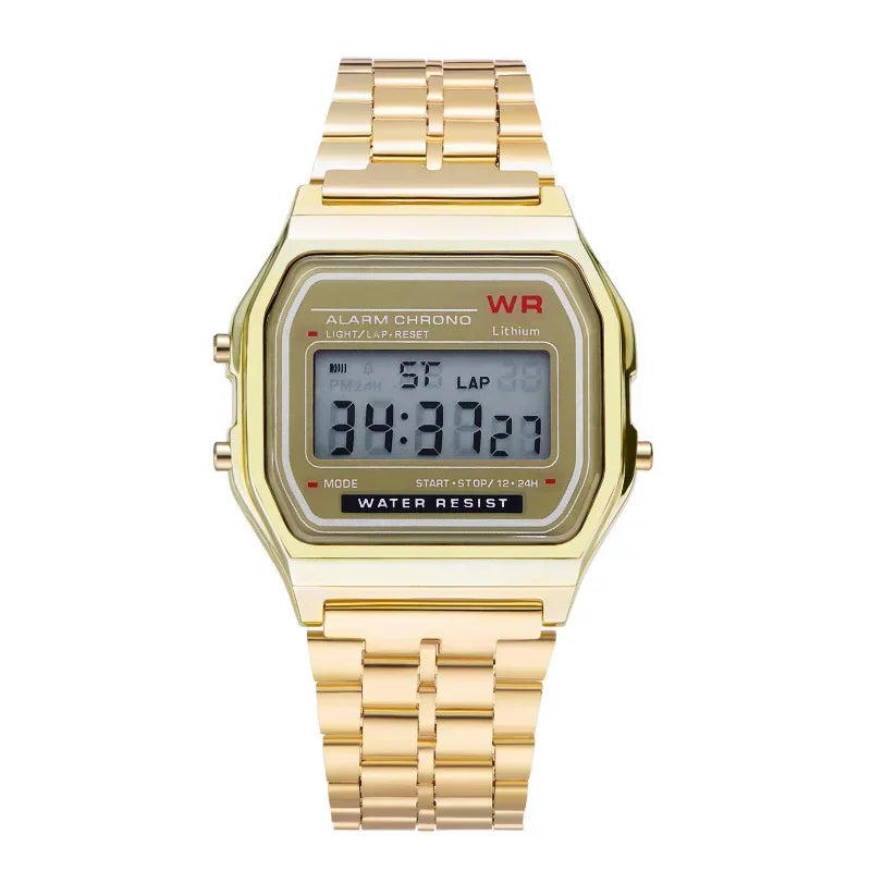 LED Digital Watch – Steel Strap Multifunction Sports Wristwatch