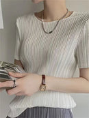Woman Clothing  Top Women  Pleated Short-sleeved Female