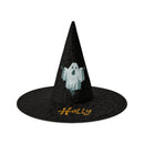 Personalized Ghost Halloween Witch Hat with Custom Name - Illustrated Ghost Character on All-Black Quilted Costume Hat for Adults and Teens
