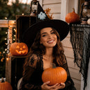 Personalized Ghost Halloween Witch Hat with Custom Name - Illustrated Ghost Character on All-Black Quilted Costume Hat for Adults and Teens