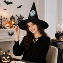 Personalized Ghost Halloween Witch Hat with Custom Name - Illustrated Ghost Character on All-Black Quilted Costume Hat for Adults and Teens