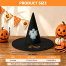 Personalized Ghost Halloween Witch Hat with Custom Name - Illustrated Ghost Character on All-Black Quilted Costume Hat for Adults and Teens
