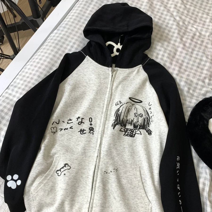 Zip Up Hoodie Cartoon Japanese – Grunge Anime Y2K Streetwear