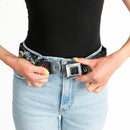BD Wings Logo CLOSE-UP Full Color Black Silver Seatbelt Belt - Born to Raise Hell Gray Webbing
