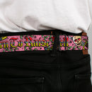 BD Wings Logo CLOSE-UP Full Color Black Silver Seatbelt Belt - Born to Raise Hell Pink Webbing